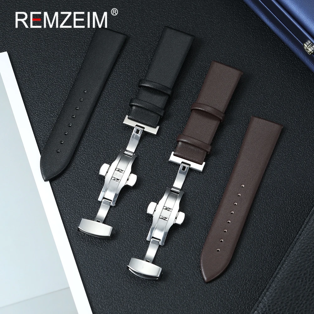 Мягкий кожаный ремешок для часов 18 мм, 20 мм, 22 мм, мужской и женский универсальный ремешок для часов с пряжкой-бабочкой из нержавеющей стали, браслет