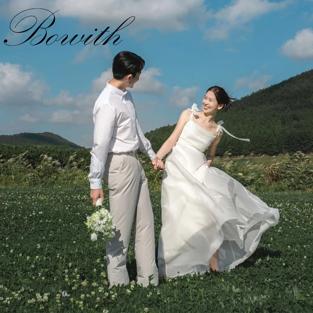 

Bowith Korea Simple A Line Wedding Dress Photo Shoot Adjustable Straps Prom Gown Evening Dresses 웨딩드레스 customized