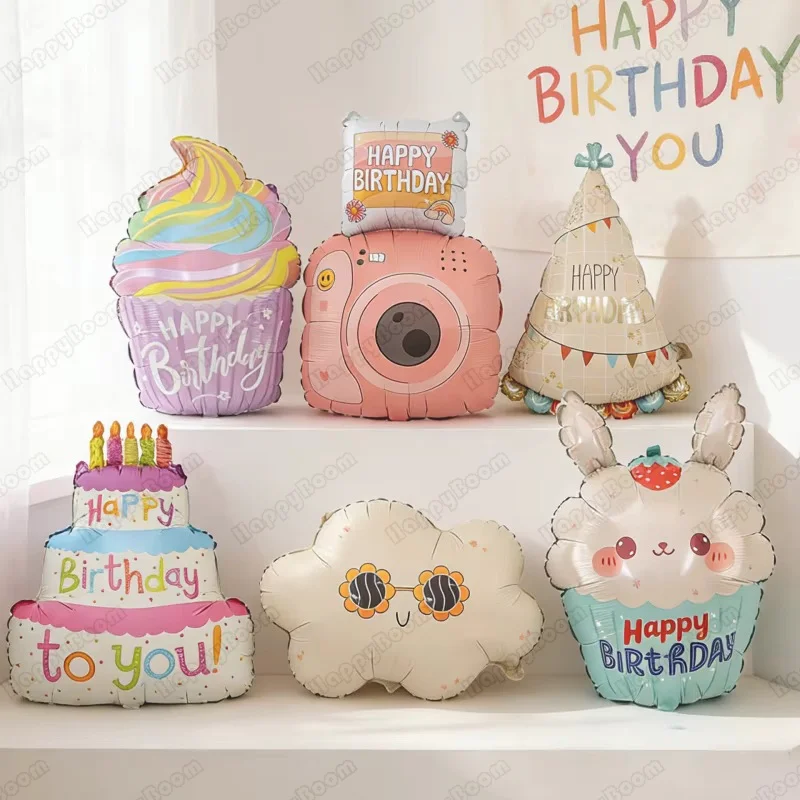 1/7pcs InsCute Ice Cream Cup Cake Foil Balloon Camera Cloud Balloon Children's Birthday Party Kids Scene Decoration Arrangement