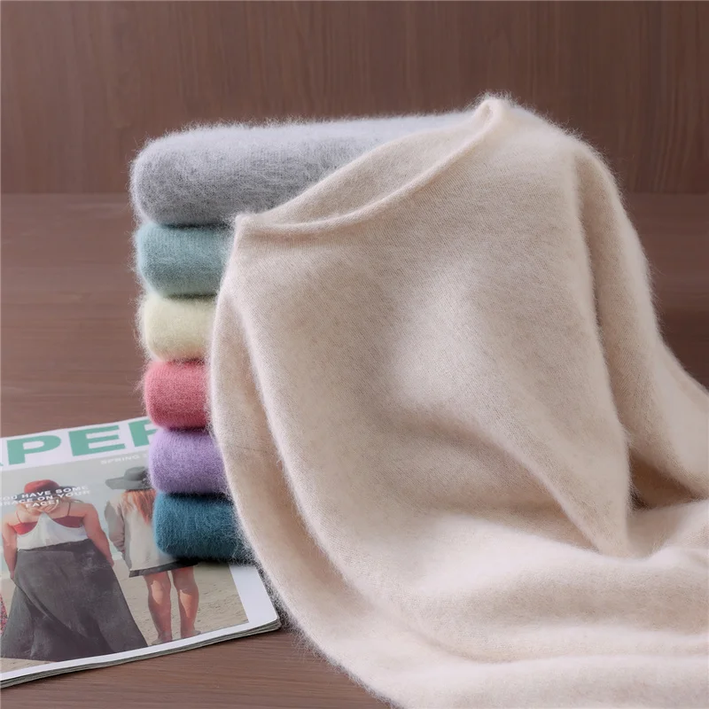 Autumn Winter Rolled Collar 100% Mink Cashmere Women's Pullover Fashionable Loose Fit Knitted Sweater Highend Korean version