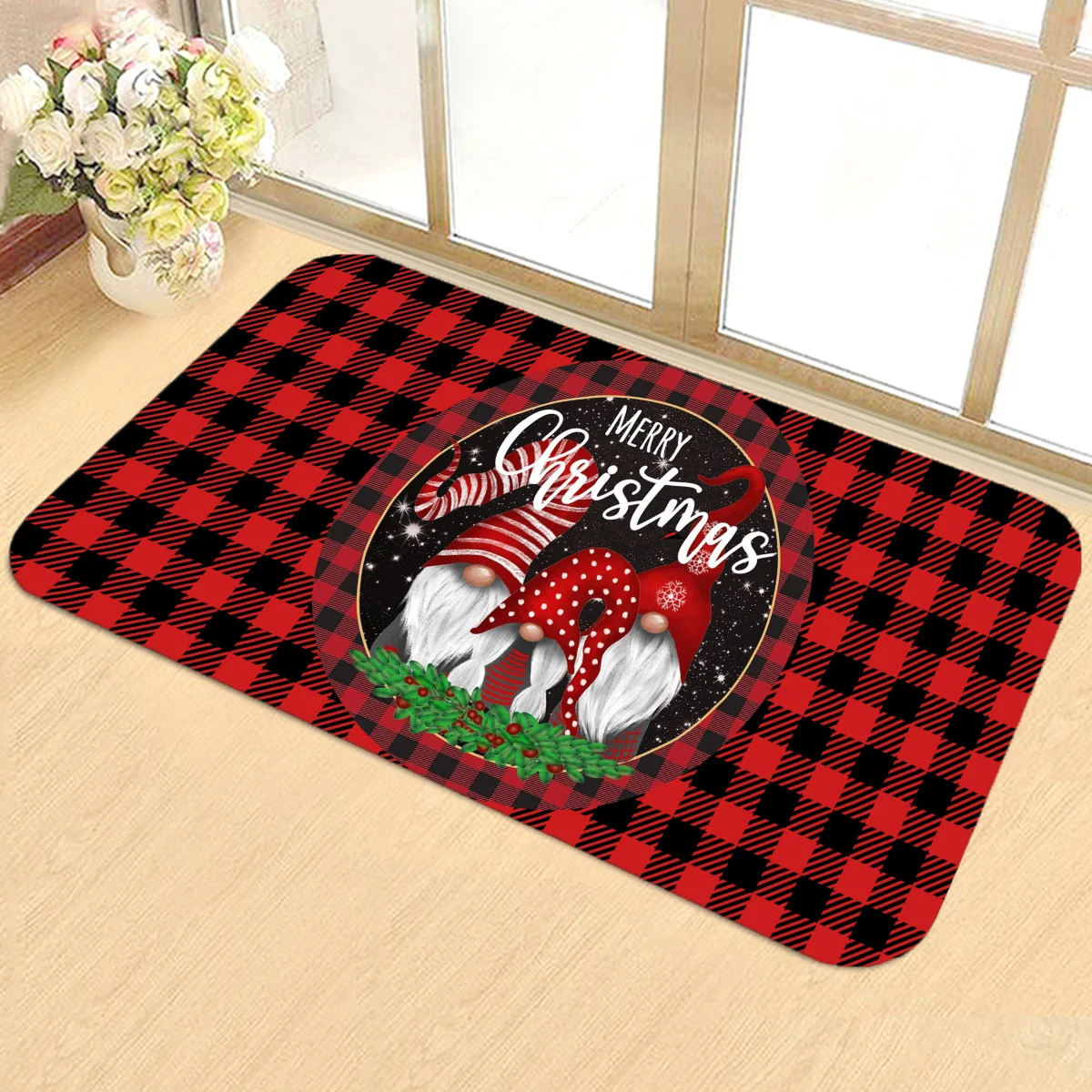Living Room Sofa Side Kitchen Floor Mat Runner 1/2/3pcs Set Merry Christmas Gnome Buffalo Plaid Bedside Laundry Rugs
