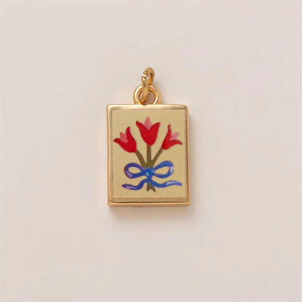 Cute Simple and Versatile Flower Series Pink Love Rose Tulip DIY Pendant charms for jewelry