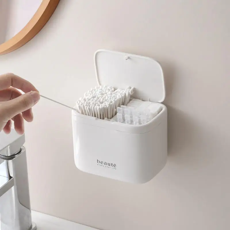 【K】Automatic Pops Up Lift No-drill Cotton Swab And Makeup Cotton Dispenser Hair Accessories And Hair Tie Desktop Storage Box