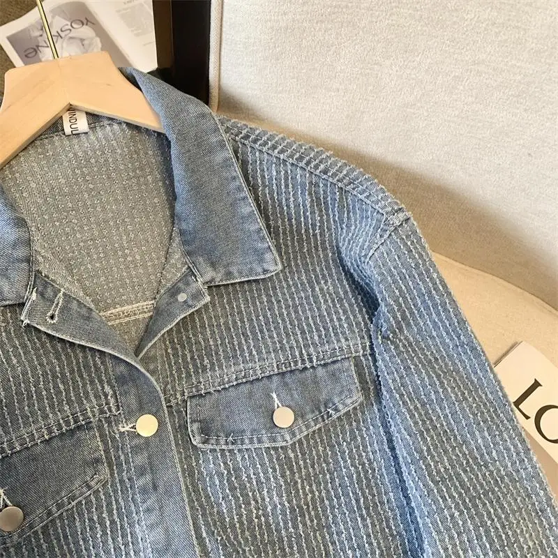 Chaqueta de mezclilla para mujer, abrigos de manga larga con cuello vuelto, abrigos de oficina, otoño