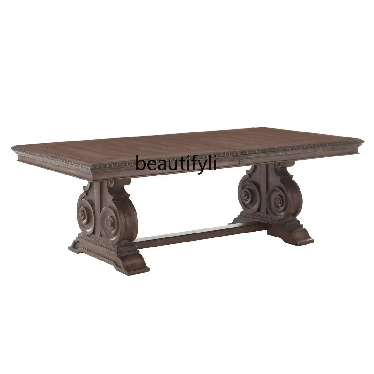 

American Country Retro Oak Wood Carved Dining Tables and Chairs Set French Style Rectangular Dining Table Dining Room Furniture