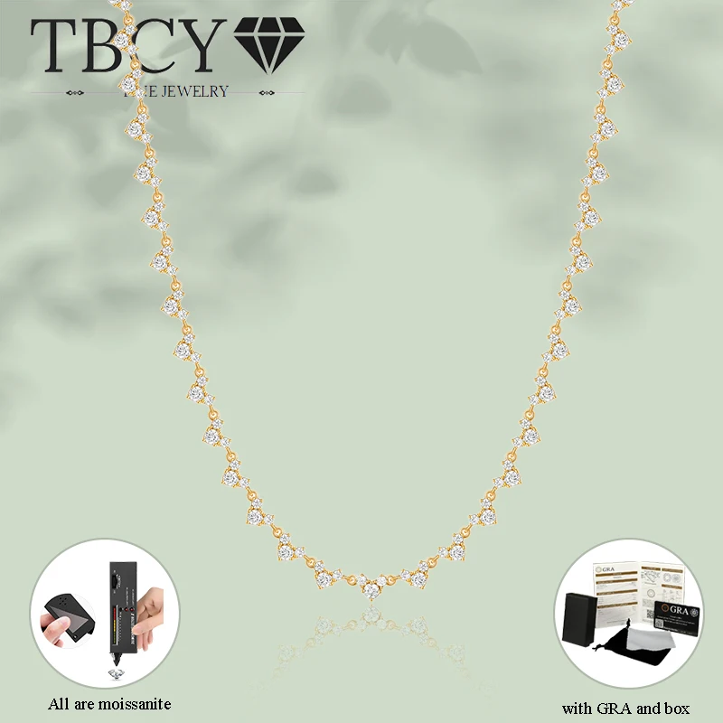 

TBCYD 3mm Full Moissanite Tennis Necklace for women Silver chain 925 Luxury 3-Stone with GRA Plated 18k Sparkle Party Jewelry