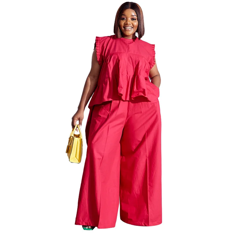 

African Clothes Women 2 Piece Set Tops And Wide Leg Pant Suit Summer Fashion Solid Loose Casual Streetwear African Outfits 2023