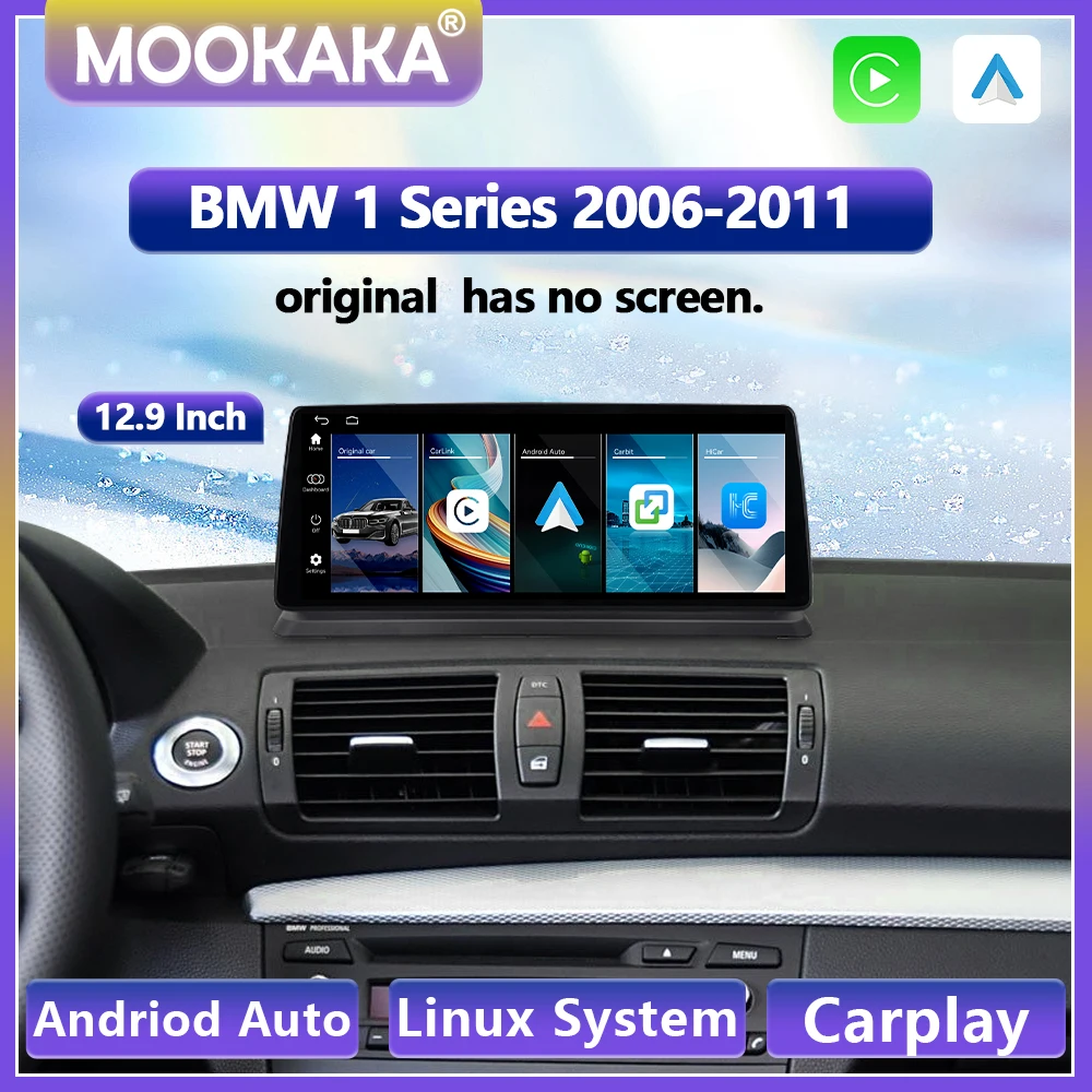 12,9-дюймовая система Linux с сенсорным экраном для BMW 1 серии 2006-2011, автомобильный Android Auto, беспроводной Apple Carplay HiCar, автомобильный радиоплеер BT