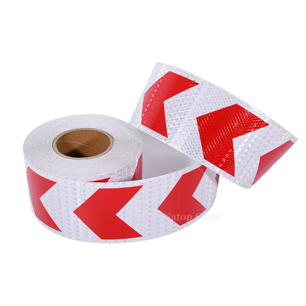 Autocollants réfléchissants en forme de flèche 10cm x 25m, bande adhésive blanche et rouge pour camion, ruban de marquage, Protection de sécurité