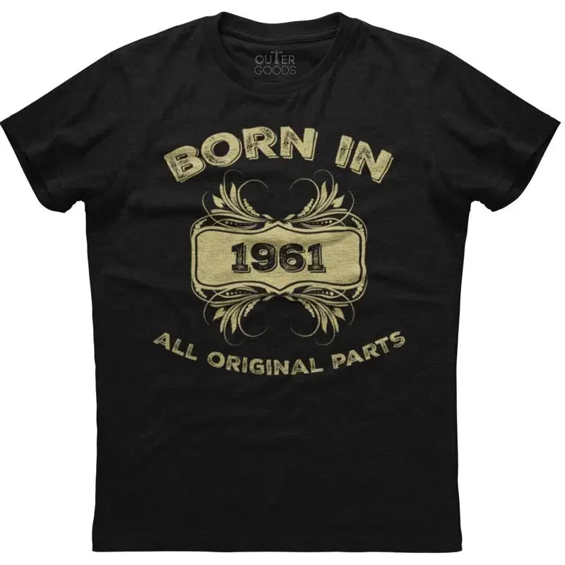 

Мужская новая хлопковая черная футболка Born In 1961 All Original Parts