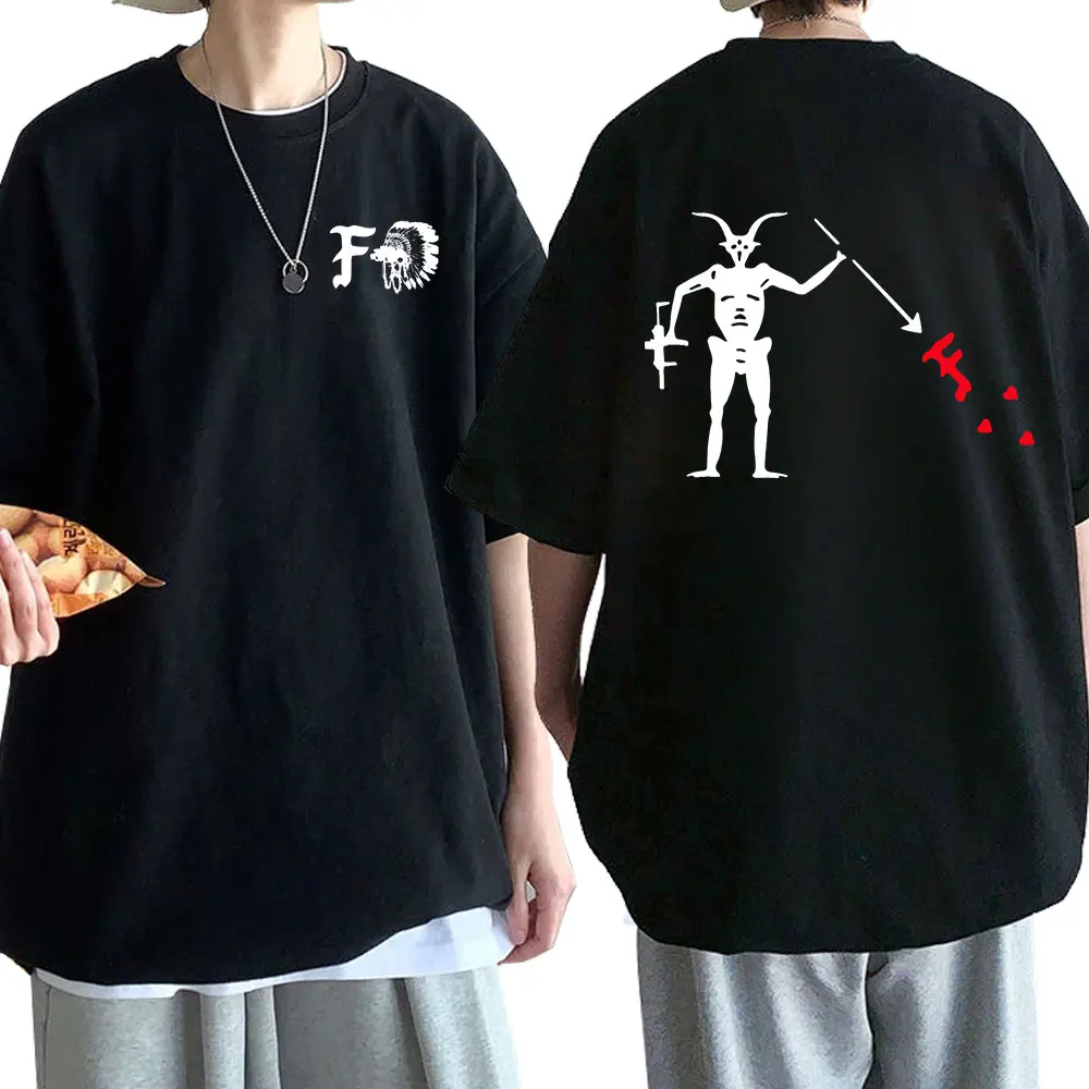 

Футболка мужская с принтом сатаны, хлопковая оверсайз футболка с коротким рукавом, с рисунком скелета смерти, Готическая уличная одежда