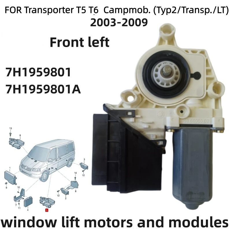 Voor VW Transporter T5 T6 Campmob Typ2/Transp.LT Raamheffermotor en modules 7H1959801 7H1959801A 7H1959802 7H1959802A Multivan