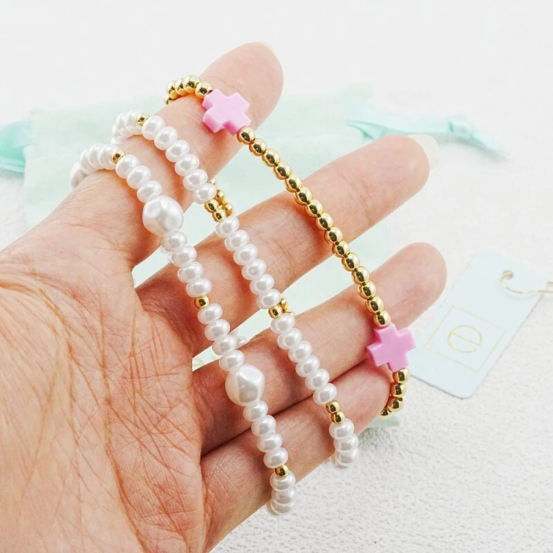 

VKVVA Fashion Jewelry 3pcs Gold-plated Pearl Bracelet Set for Women Birthday Gifts