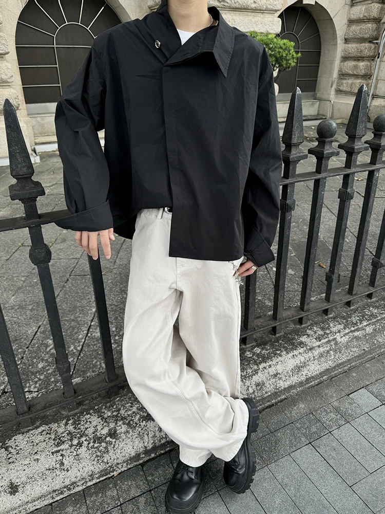 

Мужская рубашка Cleanfit Bla с асимметричным воротником, подкладкой на плечах, длинными рукавами, премиум-класса, стильная верхняя одежда