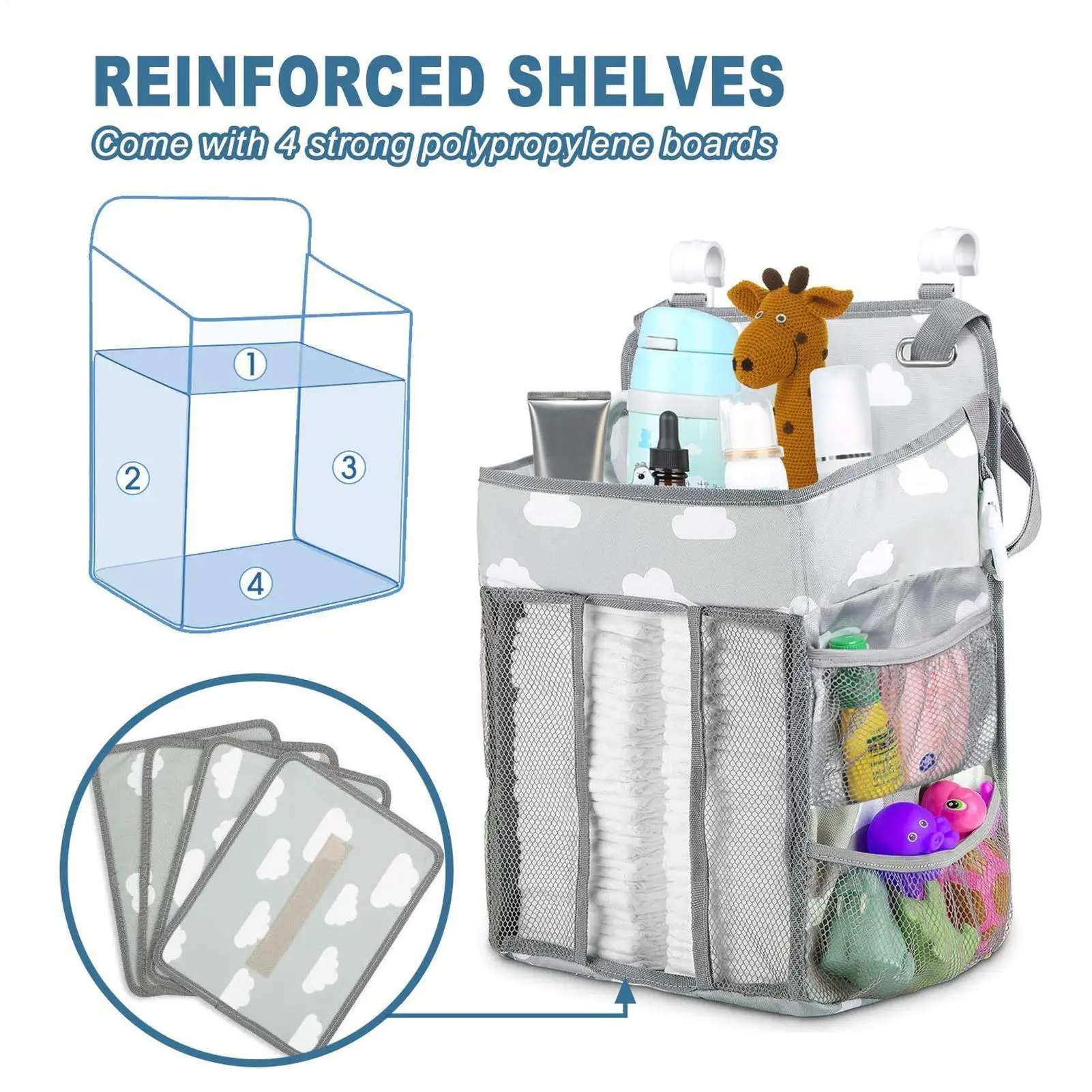 منظم حفاضات الأطفال مقاوم للماء وقابل للتعديل ومتعدد الجيوب وتخزين ثابت لأسرة الأطفال وحامل حفاضات الأطفال لحضانة باب الحائط