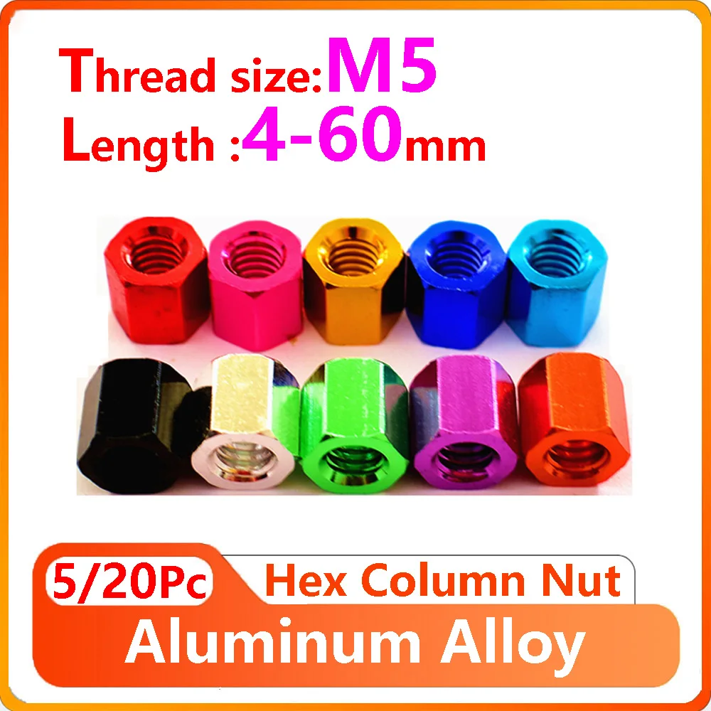 

5/20Pcs M5x4-60mm Colorful Hex Column Nuts Aluminum Alloy Double Pass Hex Standoff Spacer Coupling Joint Sleeve