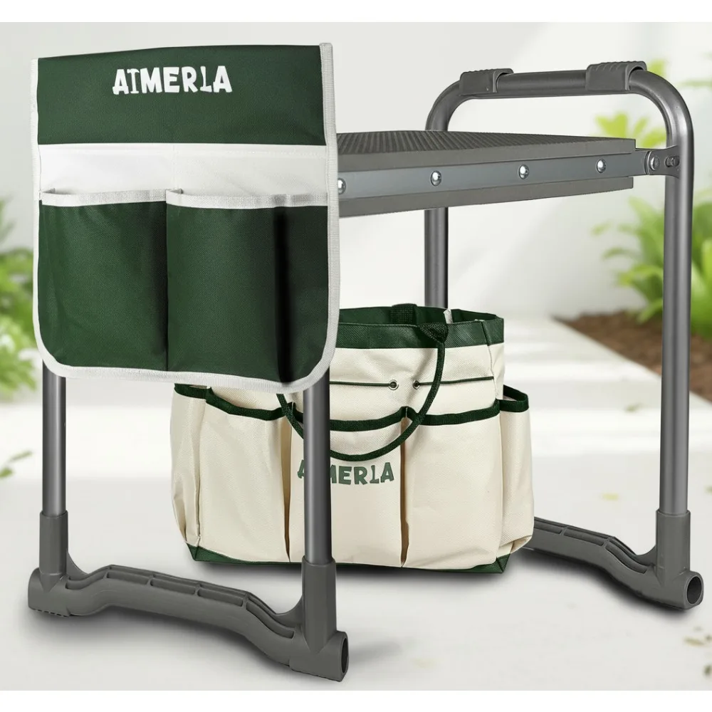 

Foldable Garden Kneeler Seat with Thick Pad & Tool Bags - Heavy Duty Portable Gardening Stool for Elderly Parents