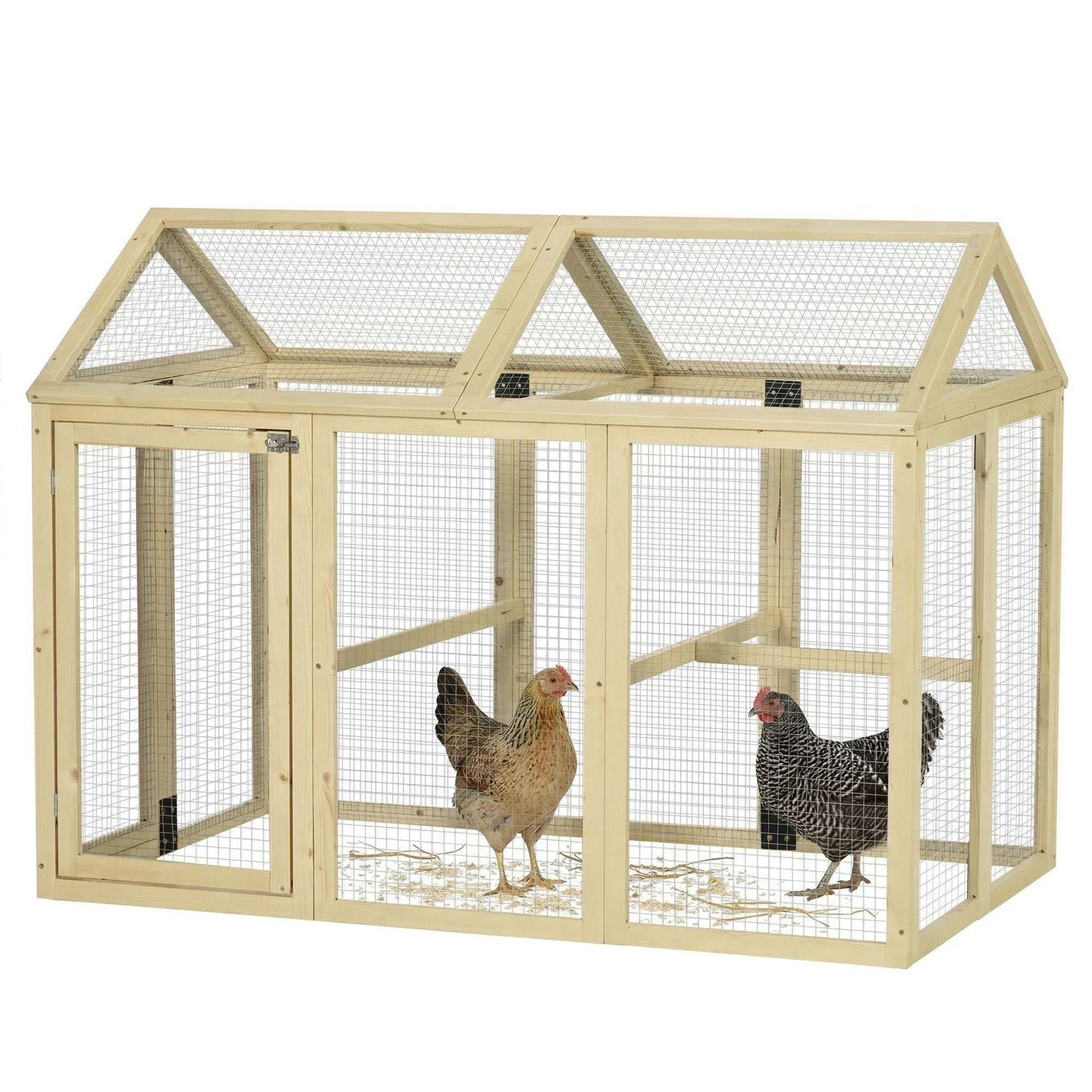 PawHut Gallinero para Exterior 140x88,5x106 cm con 3 Perchas Marco de Madera y 2 Puertas con Cierre Madera Natural