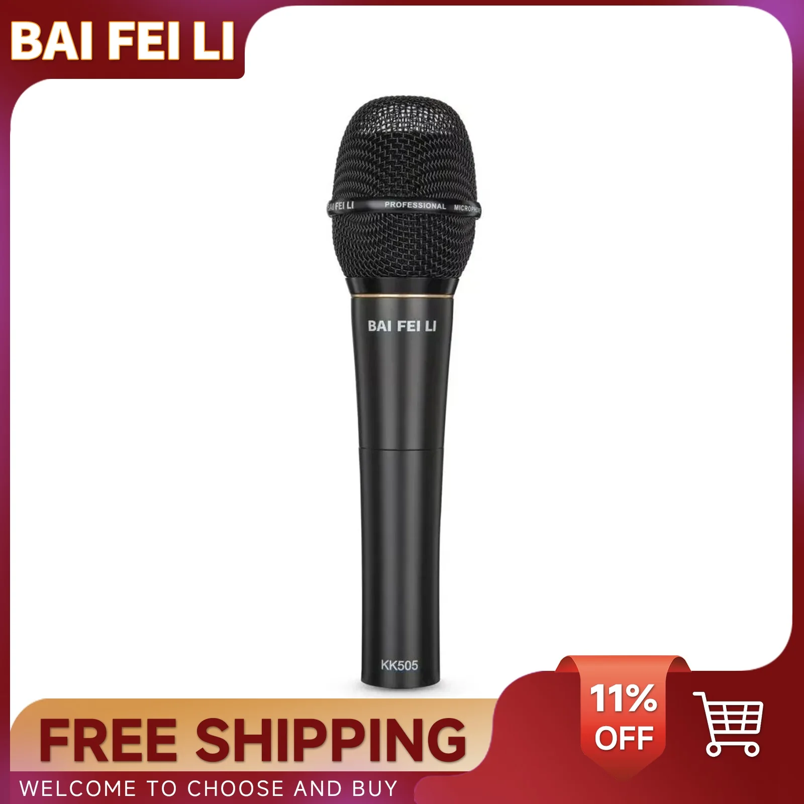 BAIFEILI KK505 Handheld Condenser Microphone With 34mm Large Diaphragm for Live, Speaker, Karaoke Singing, Wedding