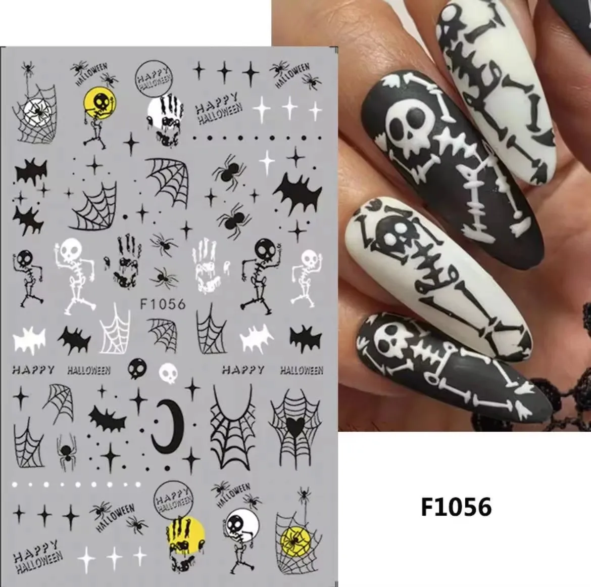 2024 New Halloween Nail Stickers Cartoon Cat Nail Supplies Nail Decal Y2K Skull Bat Pumpkin Stickers  For Festive Manicure