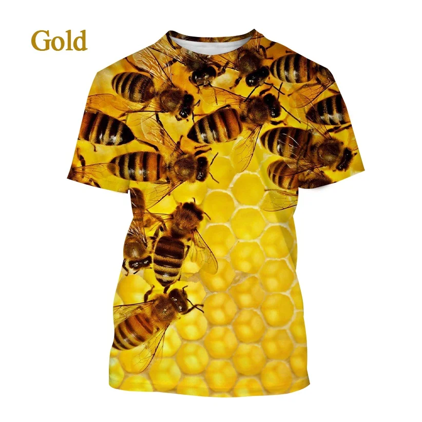 New and Interesting 3D Printing Pure Raw Material Honey Honeycomb Printed T-shirt Honey Bee Shirt Harajuku Fashion T-shirt