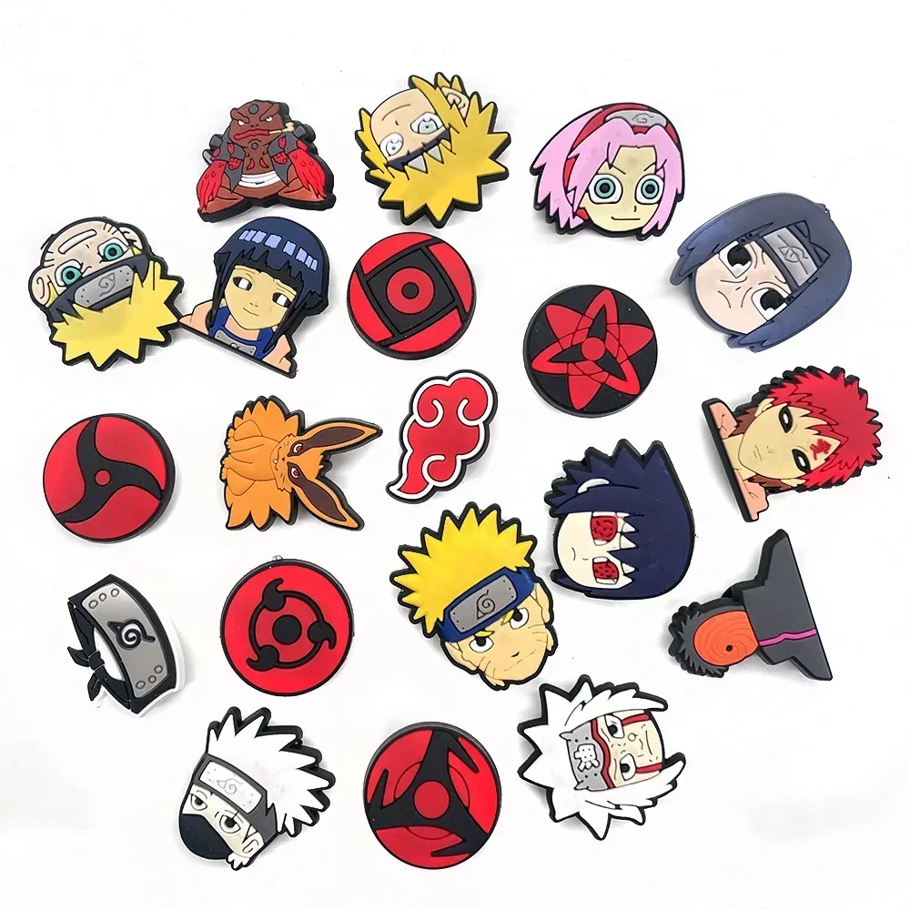 20 sztuk/zestaw Naruto dekoracje Anime buty Croc Charms śliczne sandały akcesoria do butów Kawaii PVC odznaki DIY dla dzieci prezent na boże narodzenie