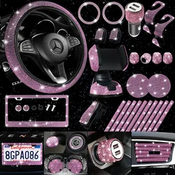 Automotive accessories embedded with pink diamonds, rhinestone interiors, essential car products - a variety of choices