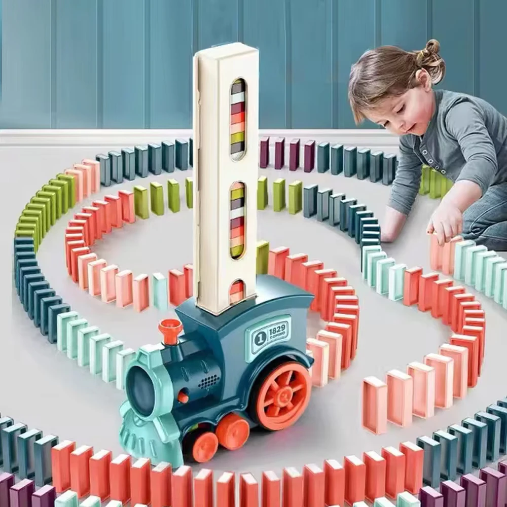 Domino Train for kids Automatic Laying Electric Car Colorful Dominoes Set Brick Blocks Kits Games Educational Toys Girl Boy Gift