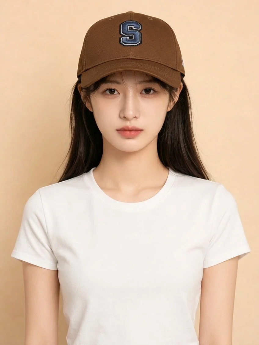 韓国風ワイドブリム小顔野球帽レディースディープクラウン大頭径ダックビルハット丸顔帽子