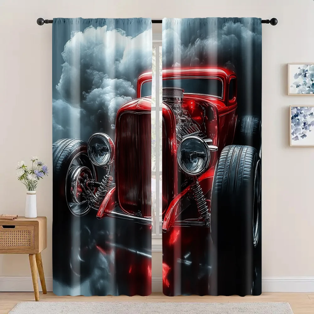 2pc,  Window Curtains curtainclassic car Versatile Fabric,Without Electricity Festive Backdrops for Holiday Home Decor & Gifts