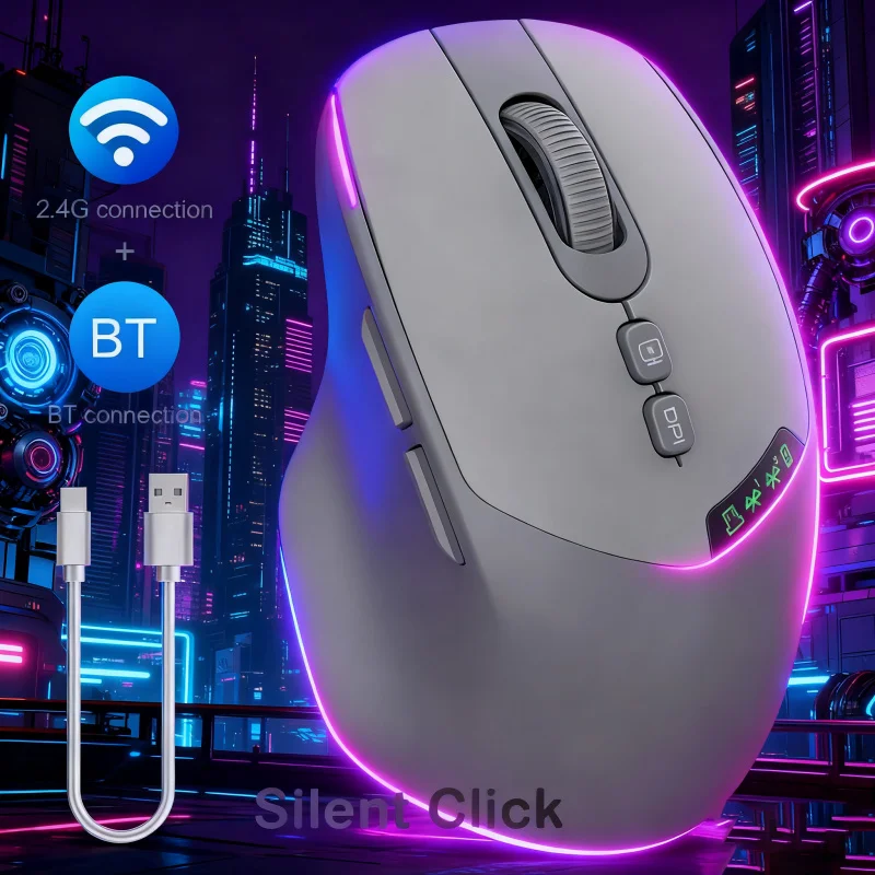 

НОВАЯ ГОРЯЧАЯ бесшумная двухрежимная беспроводная мышь Bluetooth 2,4G с бесшумным щелчком, регулируемое разрешение точек на дюйм, дисплей с батареей 500 мА для ПК, ноутбука Mac
