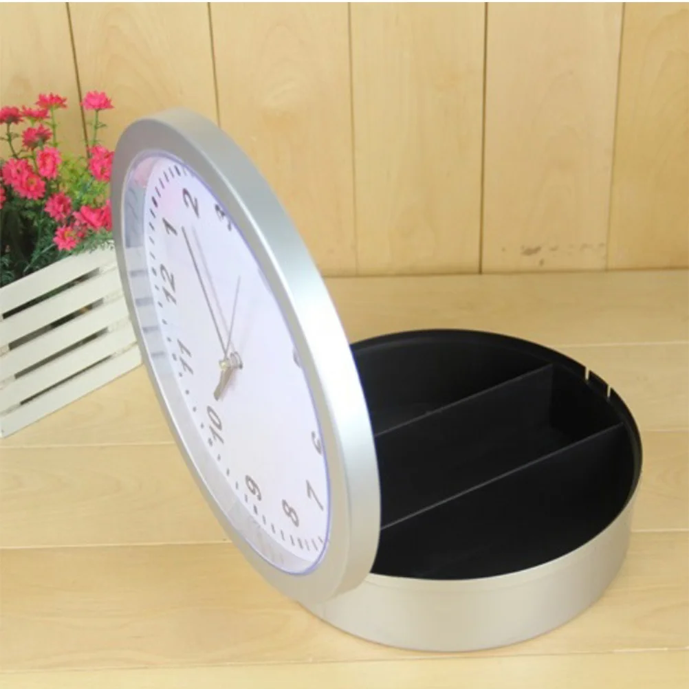 

1Pcs Jewelry Box Clock Storage Wall Clock ABS Material Decorative Timepiece for Living Room Office Bedroom Kitchen Silver