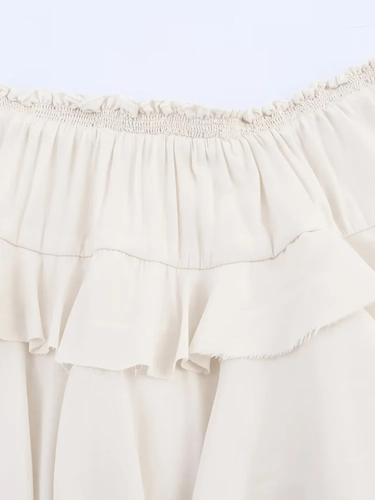 2025 new women's European and American style fashion series layered decoration mid-high waist midi skirt