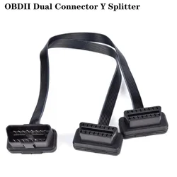 New 30CM OBDII Extension Dual Connector Y Splitter OBD OBD2 16PIN Male to Female Connection Flat+Thin as Noodle ELM327