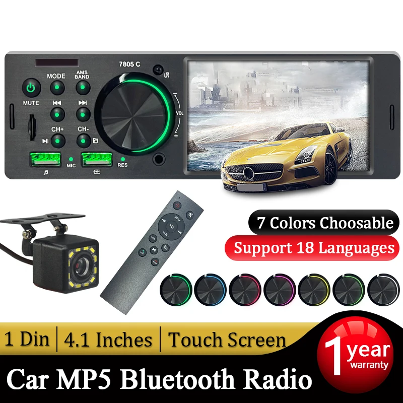 

Автомобильный радиоприемник Hippcron, 1 din, 4,1 дюйма, сенсорный экран, Bluetooth, стерео Mp3/Mp5, плеер, FM-приемник с красочной подсветкой, пульт дистанционного управления
