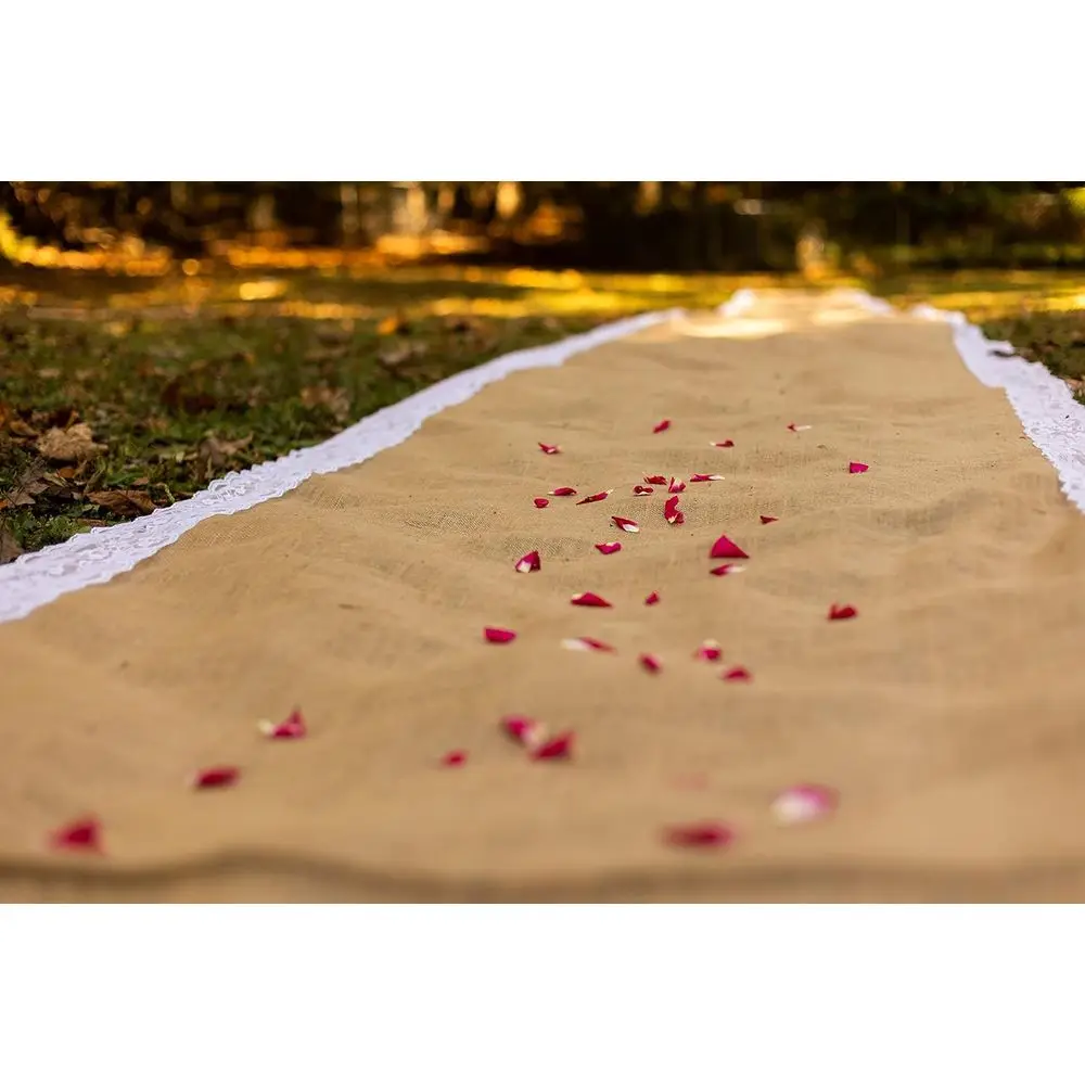 

40 inch x 30 ft Burlap Aisle Runner with 5 inch Ivory Lace | Natural & Eco-friendly Jute for Rustic Home Weddings Decor