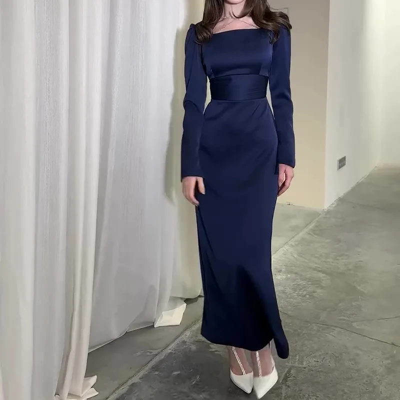 Sexy Solid Color Bodycon Evening Dress Elegant Long Sleeved High Waisted Dress for Women Square Neck Casual Lady Office Clothing