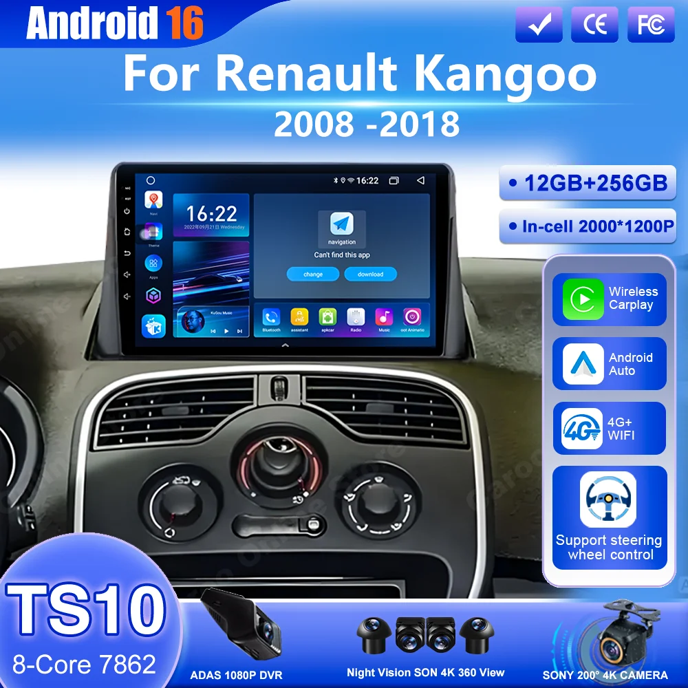 Car Radio Android For Renault Kangoo 2008 -2018 Auto Multimedia Player Stereo GPS Navigation Carplay Head Unit 4G+Wifi 2K Screen