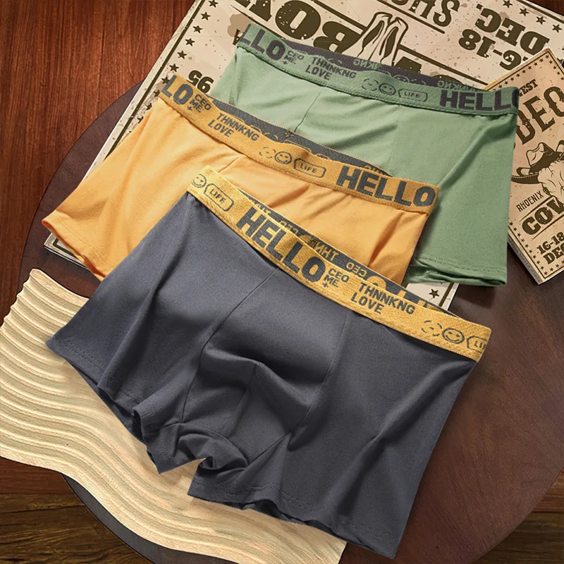 MAIMENG Men Panties Breathable Antibacterial Boxer Shorts Four-corner Shorts Underwear Knitted Pure Color Male Underpants Sexy