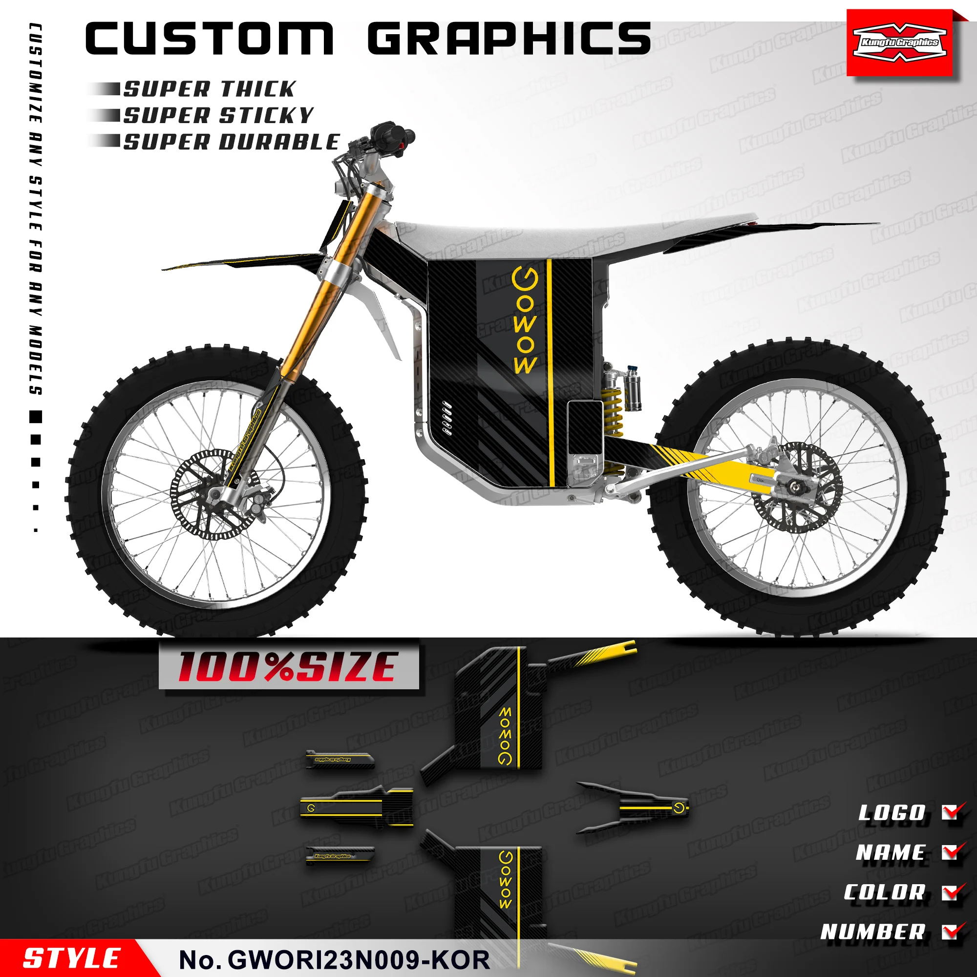 

KUNGFU GRAPHICS Custom Stickers Vinyl Graphics for Gowow Alpha / ORI Dirt eBike Décor, GWORI23N009-KOR