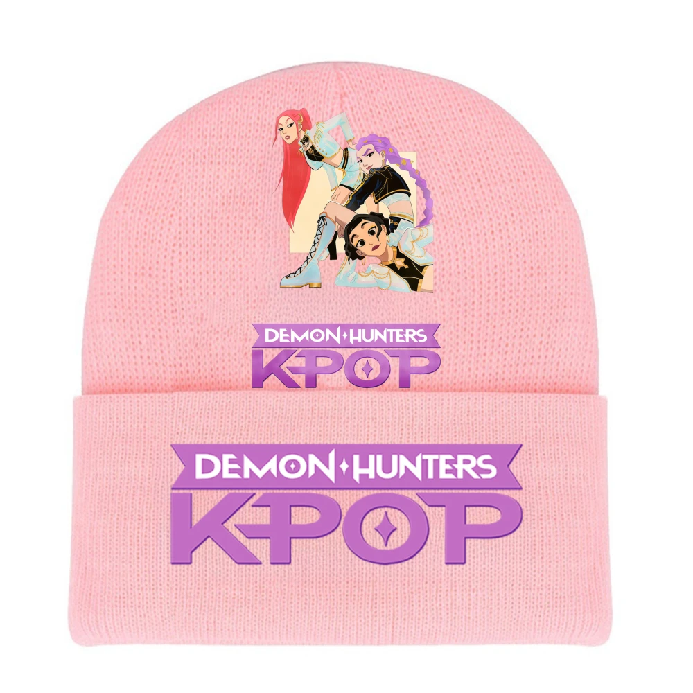 K-pop شيطان هنتر الأطفال محبوك قبعة Kawaii الكرتون المطبوعة قبعة الفتيات الشتاء الرياضة في الهواء الطلق قبعة تدفئة هدايا عيد الميلاد