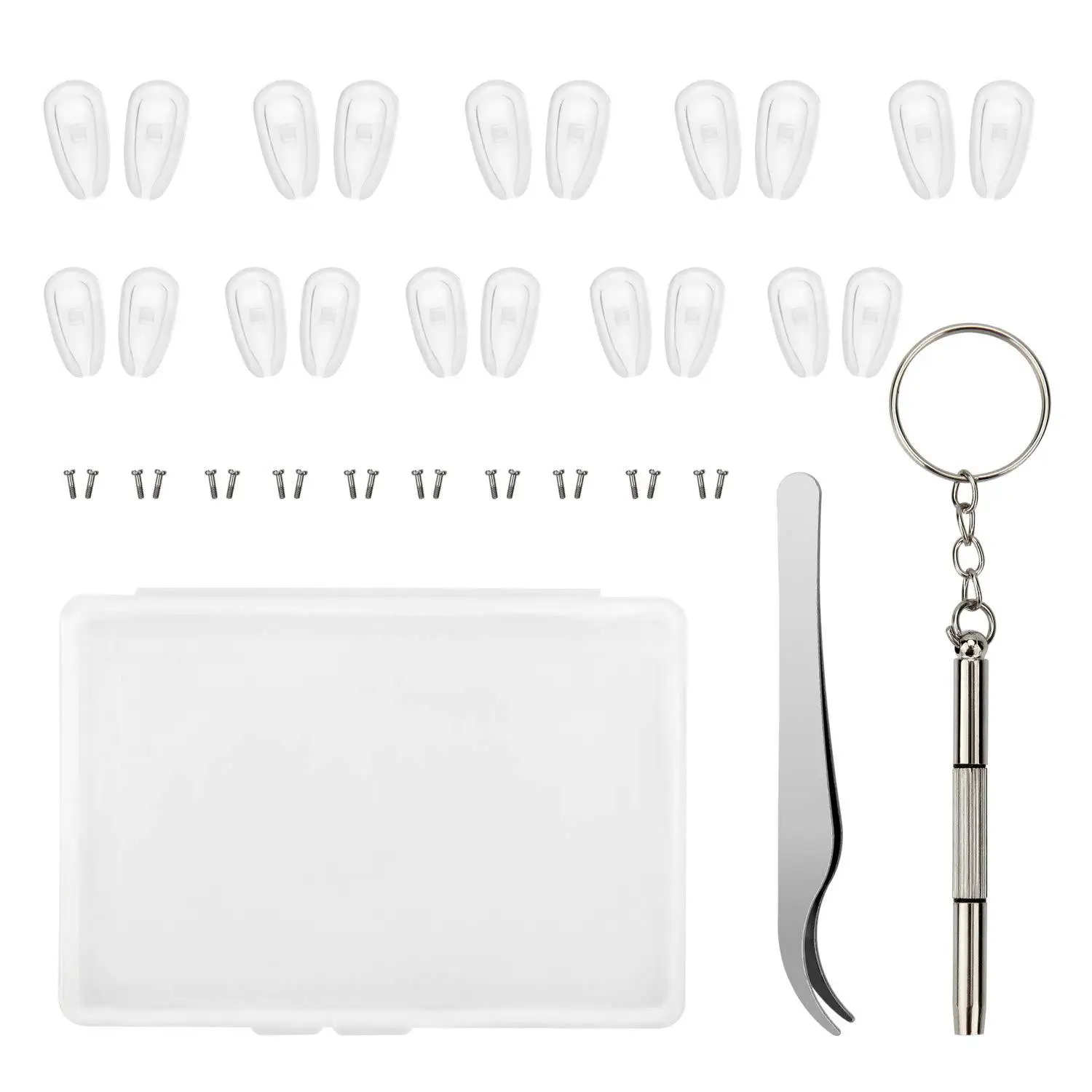 

10 Pairs Silicone Air Chamber Eyeglass Nose Pads, Eyeglass Repair Kit, Glasses Screws and Mini Screwdriver