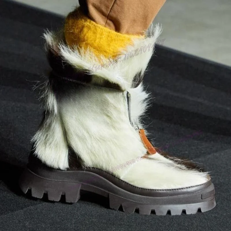 Botas de neve brancas macias masculinas, sapato de plataforma redonda, saltos volumosos, passarela, estilo britânico, inverno, 2023