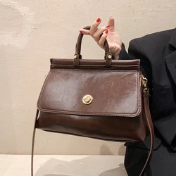 Women Vintage Shoulder Bag Simple All-match PU Leather Large Capacity Female Handbags Ladies Casual Messenger Bag