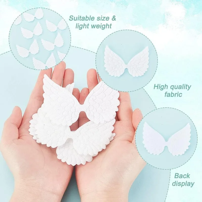 50 Pcs Glitter Angel Wing Applique Patches White Sew On Patches for Sewing Prom Dress Clothes Jeans Pants Shoes Decor Props