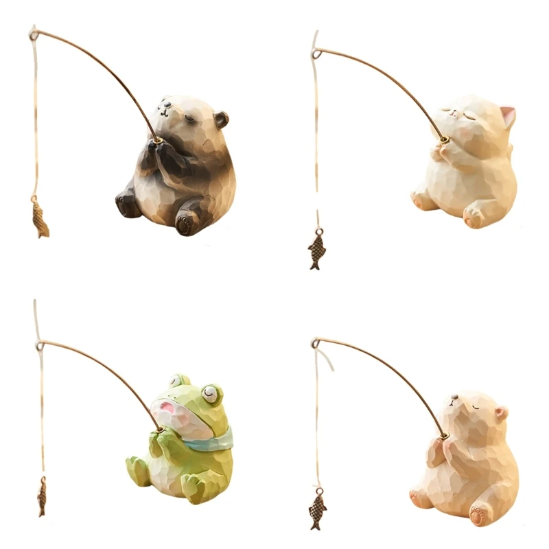 Desktop Animal Fishing Statue Figure for Computer Monitors Decors Ornament Dropshipping