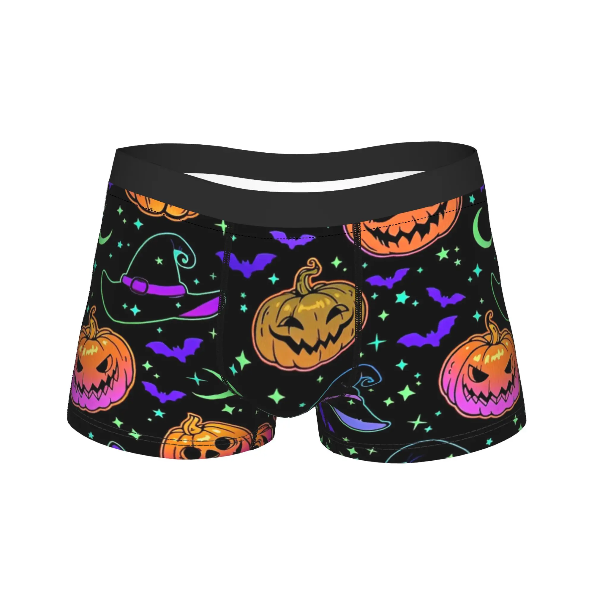Funny Boxer Psychedelic Neon Halloween Pumpkin Shorts Panties Briefs Men's Underwear  Soft Underpants for Male Plus Size