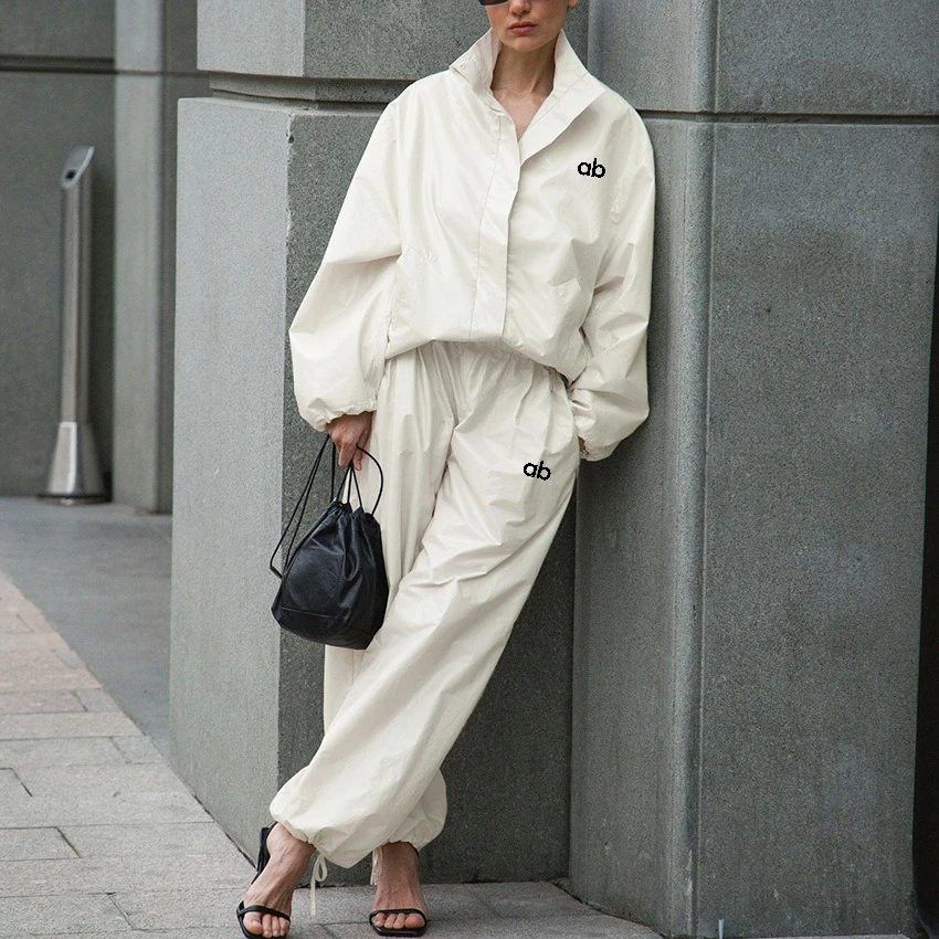 Women Set Cuff Wide Leg Pants Set Stand Collar Buttoned Jacket Drawstring Waist 2026 Spring Minimalist Casuall Women Two Piece