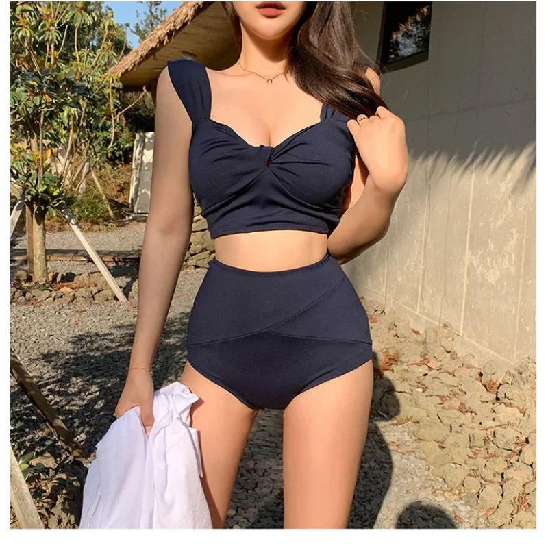 2023 Woman Two-Piece Set Triangle BikiniS High Waist Swimsuit Korean Women\'s Solid Bikini Hot Spring Bathing Suit