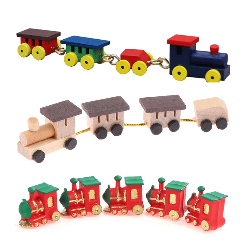 1:12 Dollhouse Miniature Wooden Train Mini Ornaments DIY Doll House Decor Accessories Kid Pretend Play Toy